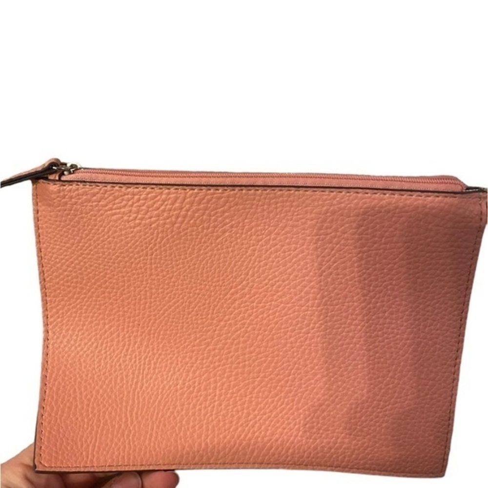 Rose metallic pink faux leather medium size shoulder tote bag w pink inside EUC - Picture 4 of 12